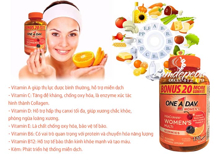 Kẹo dẻo vitamin One A Day Women’s Vitacraves Gummies 170 viên 4