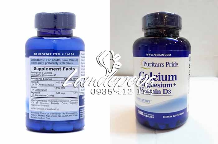 Viên bổ sung Calcium Magnesium Vitamin D3 Puritan's Pride 