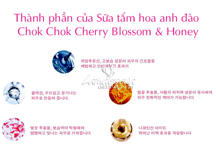 Sữa tắm hoa anh đào Chok Chok Cherry Blossom & Honey 250g 3