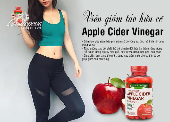 Viên giấm táo hữu cơ Apple Cider Vinegar 1200mg giảm cân