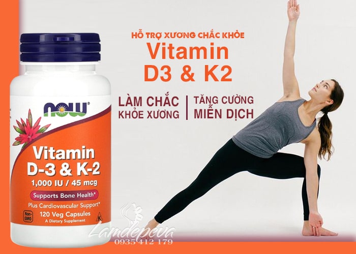 Vitamin D3 1000IU và K2 45mcg Now của Mỹ hộp 120 viên 8