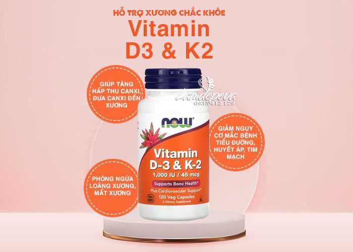 Vitamin D3 1000IU và K2 45mcg Now của Mỹ hộp 120 viên 4