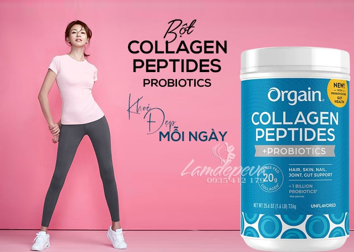 Bột Collagen Peptides Probiotics Orgain của Mỹ đẹp da tóc 1