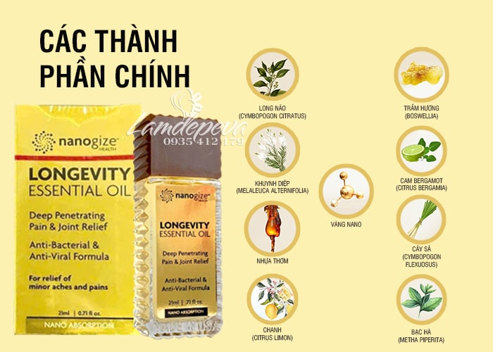 Dầu gió vàng xoa bóp Nanogize Longevity Essential Oil của Mỹ 5