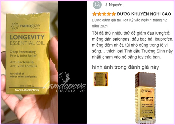 Dầu gió vàng xoa bóp Nanogize Longevity Essential Oil của Mỹ 0