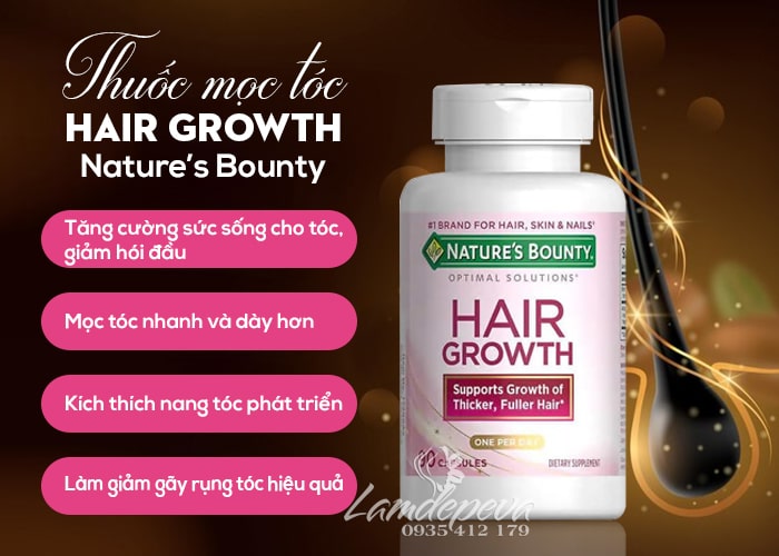 Viên uống mọc tóc Hair Growth Nature’s Bounty 90 Capsules 45