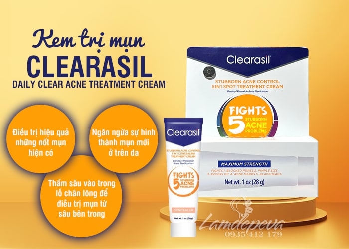 Kem trị mụn Clearasil Fights 5 Acne Maximum Strength của Mỹ 4