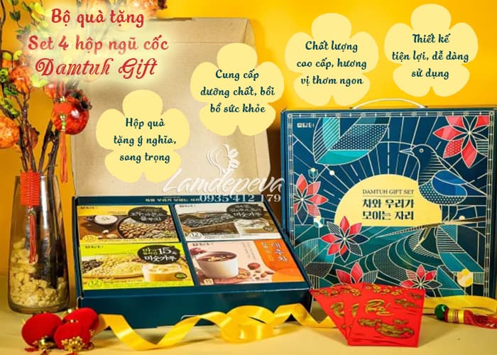 Bộ quà tặng Damtuh Gift Set 4 hộp ngũ cốc và trà Hàn Quốc 78