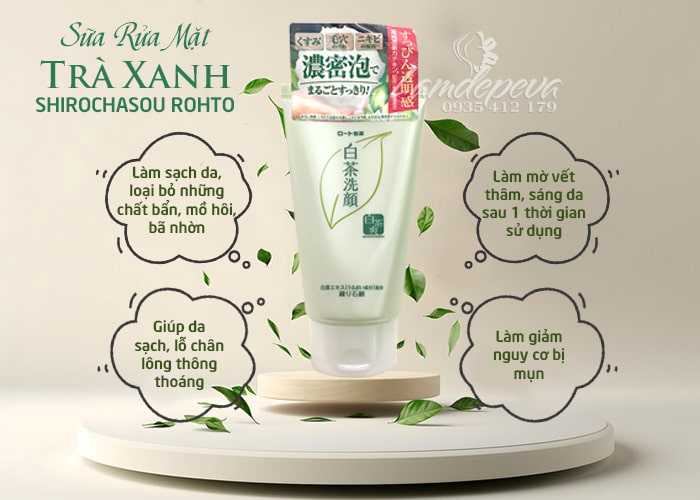 Sữa rửa mặt trà xanh Rohto Shirochasou 120g Nhật Bản 56