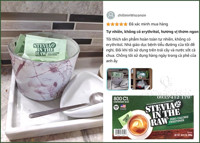 Đường ăn kiêng Stevia In The Raw của Mỹ không chứa calo 0