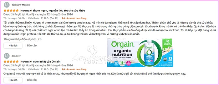 Sữa hữu cơ Orgain Organic Nutrition của Mỹ thùng 12 hộp 09