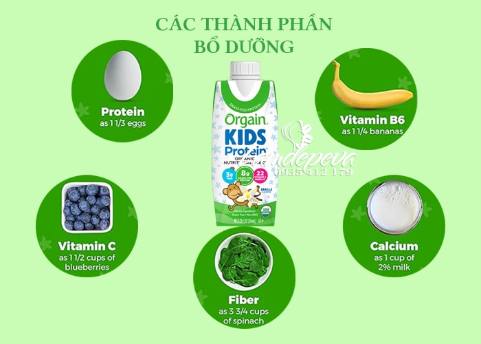 Sữa Orgain Kids Protein 8g hộp 244ml của Mỹ - Sữa hữu cơ cho bé 8