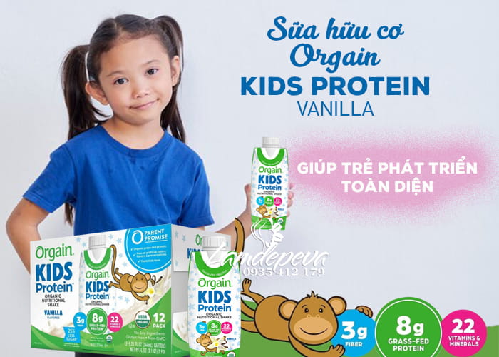 Sữa Orgain Kids Protein 8g hộp 244ml của Mỹ - Sữa hữu cơ cho bé 12