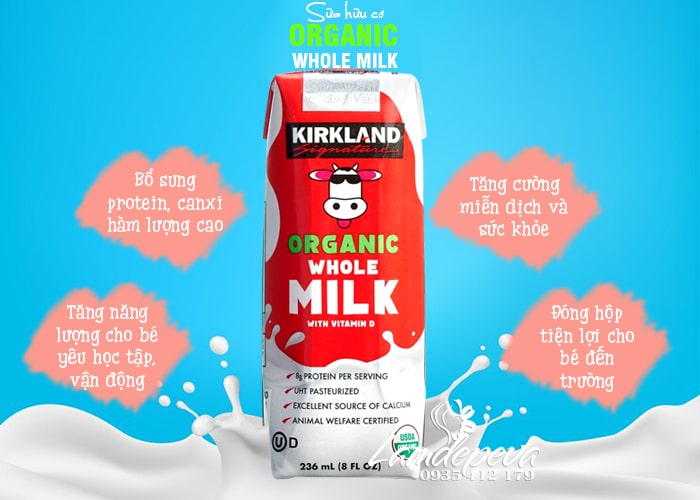 Sữa tươi hữu cơ Kirkland Organic Whole Milk 236ml của Mỹ 89