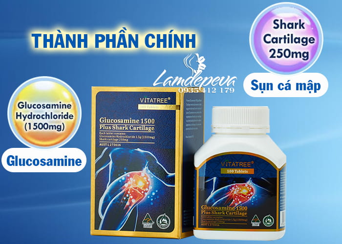 Bổ khớp Vitatree Glucosamine 1500 Plus Shark Cartilage  90