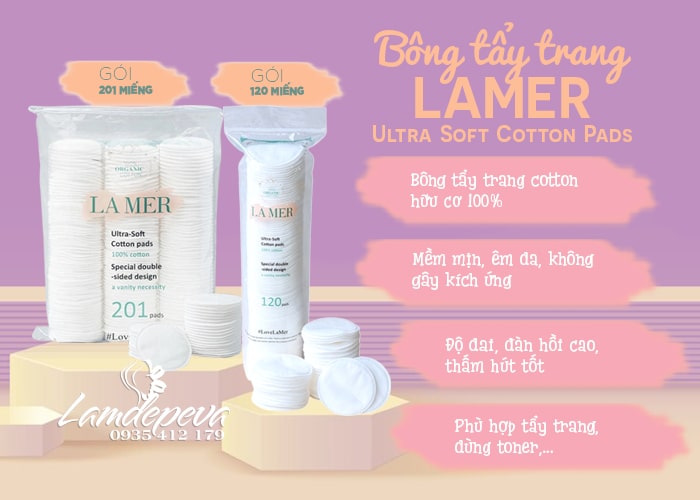 Bông tẩy trang Lamer 201 miếng và 120 miếng cotton hữu cơ 56