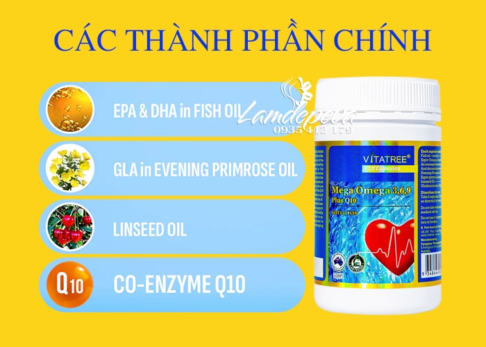 Viên uống Vitatree Mega Omega 3 6 9 Plus Q10 của Úc 120v 678