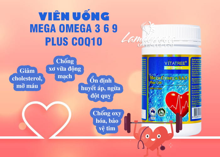 Viên uống Vitatree Mega Omega 3 6 9 Plus Q10 của Úc 120v 45