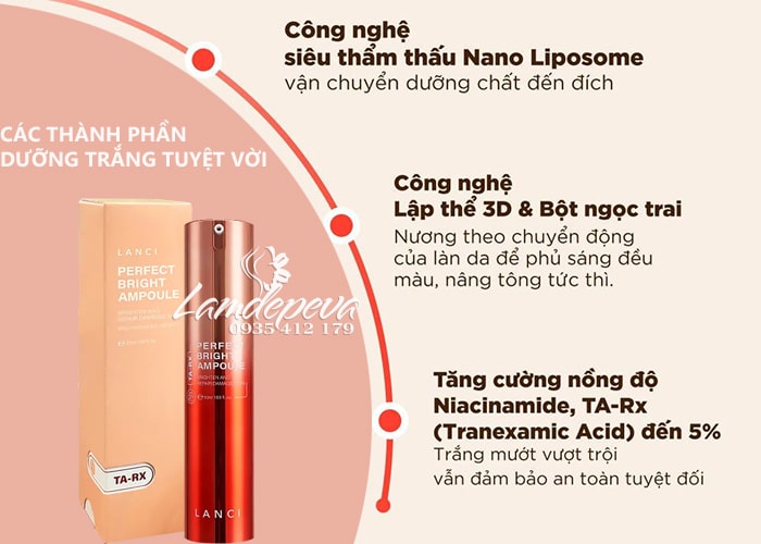 Serum dưỡng trắng mờ thâm Lanci Perfect Bright Ampoule 50ml 9