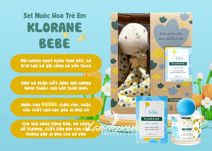 Set nước hoa cho bé Klorane Bebe tặng thỏ bông được rất nhiều bà mẹ tin dùng. Chai nước hoa có mùi hương tự nhiên từ cây cỏ rất tươi mát và dễ chịu 68