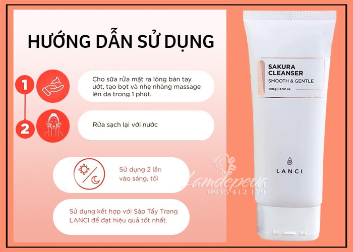 Sữa rửa mặt Lanci Sakura Cleanser Hàn Quốc tuýp 100ml 89