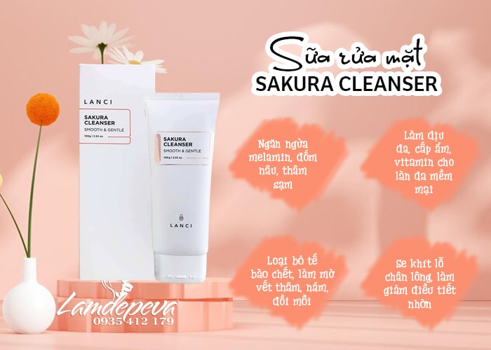 Sữa rửa mặt Lanci Sakura Cleanser Hàn Quốc tuýp 100ml 5