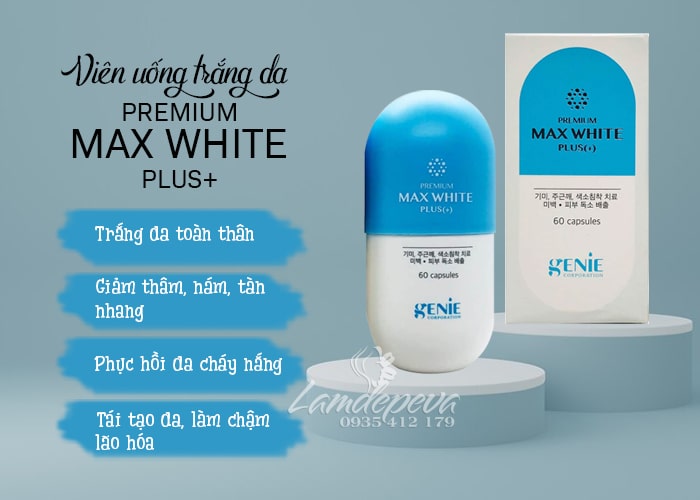 Viên uống trắng da Premium Max White Plus Genie mẫu mới 456