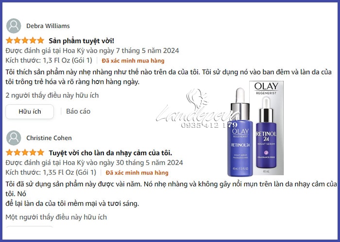 Tinh chất Olay Retinol 24 Night Serum của Mỹ chống lão hóa 90