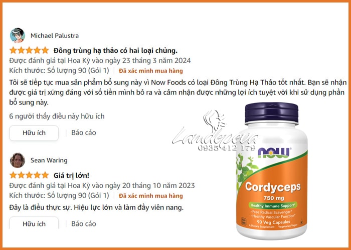 Viên uống đông trùng hạ thảo Now Cordyceps 750mg 90 viên 45