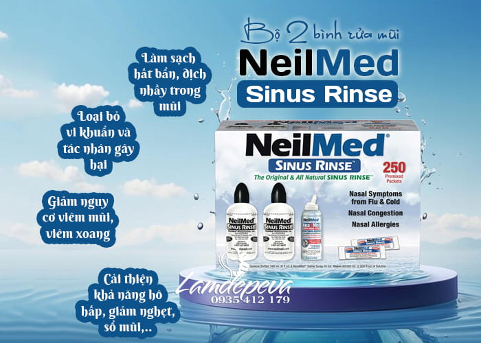 Bộ rửa mũi Neilmed Sinus Rinse 2 bình với 250 gói muối 45