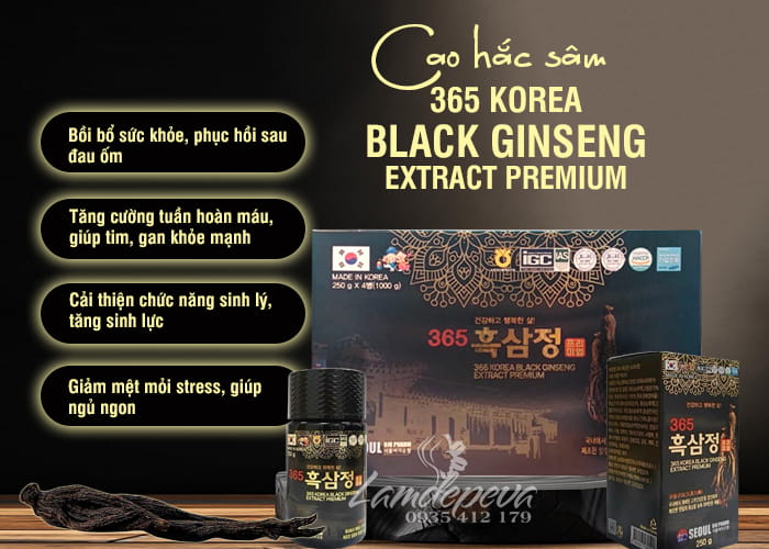 Cao hắc sâm 365 Korea Black Ginseng 4 lọ x 250g Hàn Quốc 34