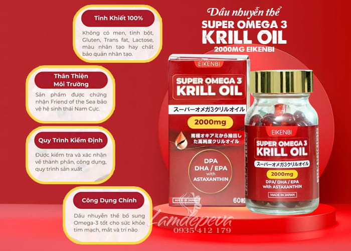 Dầu nhuyễn thể Eikenbi Super Omega 3 Krill Oil của Nhật Bản 78