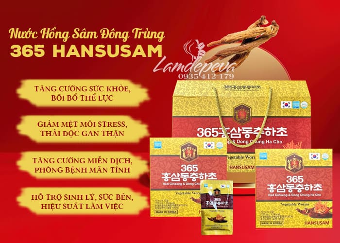 Nước hồng sâm đông trùng 365 Hansusam Hàn Quốc 20 gói  90