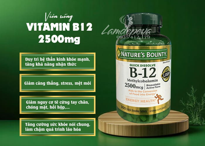 Vitamin B12 Nature’s Bounty 2500mcg của Mỹ hộp 300 viên 90