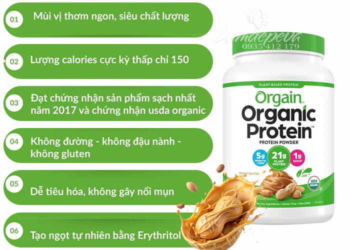 Bột Orgain Organic Protein 920g vị bơ đậu phộng của Mỹ 89