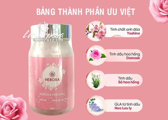 Viên uống thơm cơ thể Hebora Sakura Damask Rose Nhật Bản 02