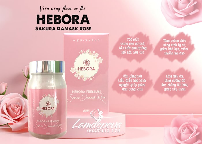 Viên uống thơm cơ thể Hebora Sakura Damask Rose Nhật Bản 56