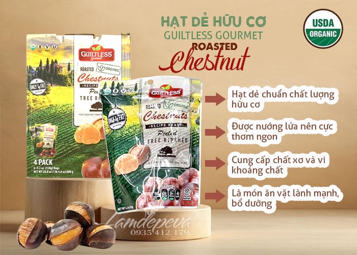 Hạt dẻ hữu cơ Guiltless Gourmet Roasted Chestnuts của Mỹ 600g 34