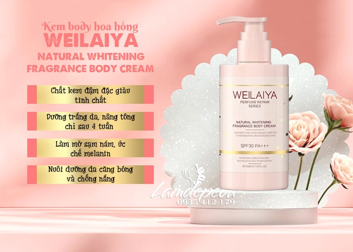 Kem body nâng tông hoa hồng Weilaiya Natural Whitening Fragrance 56