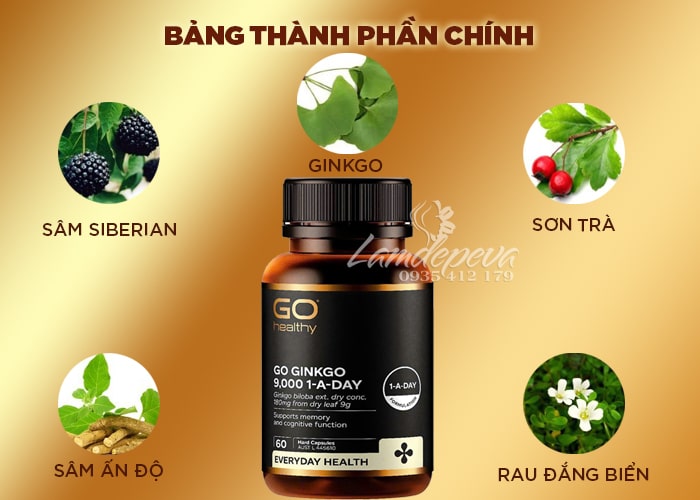 Viên uống bổ não Go Healthy Go Ginkgo 9000 60 viên 66