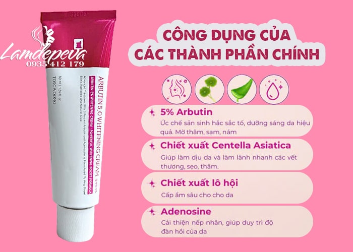 Kem trắng da trị nám Arbutin 5.0 Whitening Cream Tosowoong 3