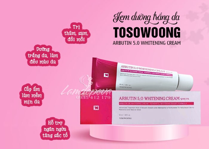 Kem trắng da trị nám Arbutin 5.0 Whitening Cream Tosowoong 35