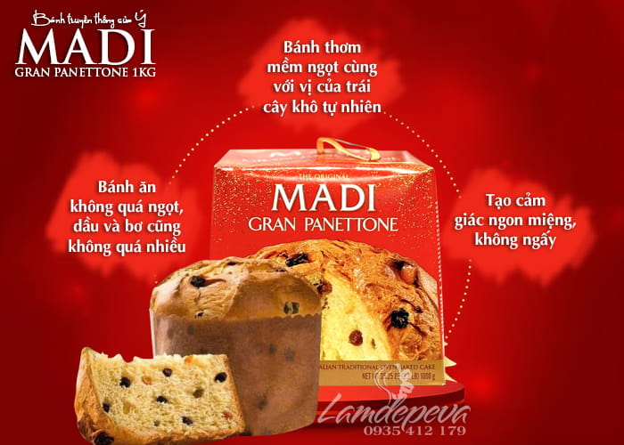 Bánh Madi Gran Panettone 1kg - Bánh mì nho khô của Ý r