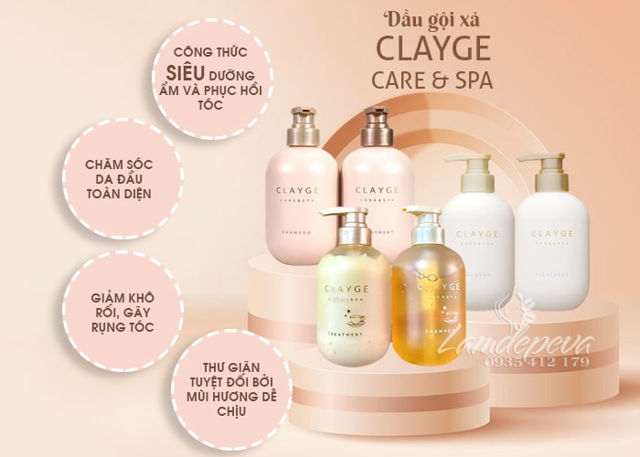 Bộ dầu gội xả Clayge Nhật Bản Care & Spa cao cấp 500ml x 2 3