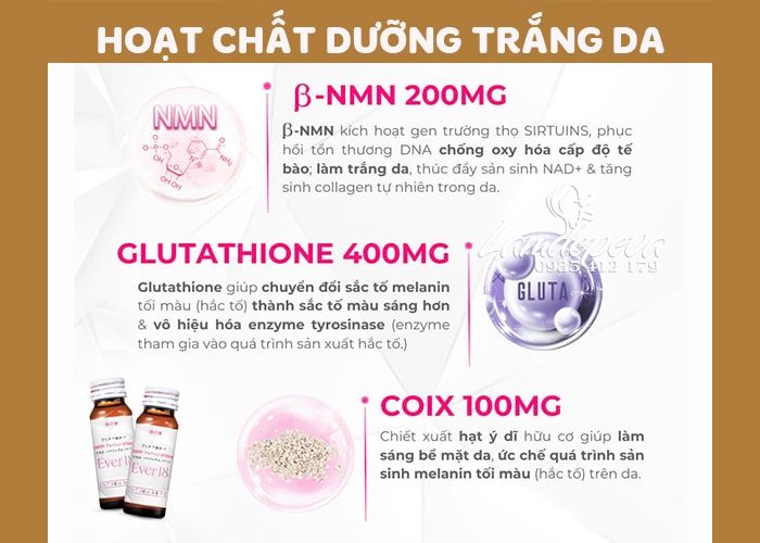 Nước uống trắng da NMN Perfect White Ever 18 Eikenbi Nhật Bản 8