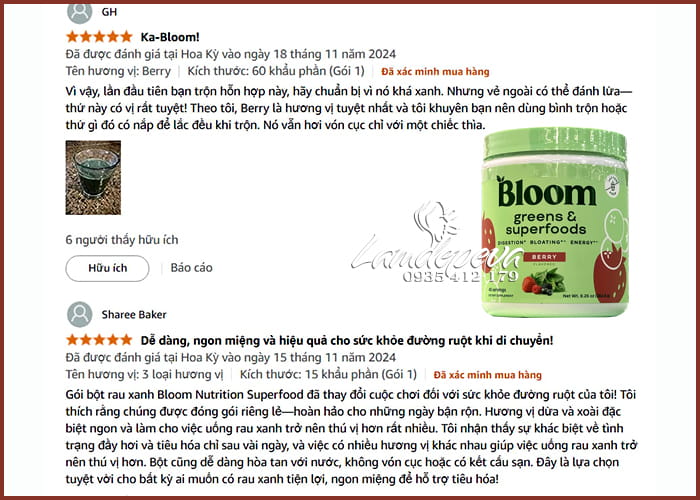 Bột siêu thực phẩm Bloom Green & Superfoods Berry Flavored của Mỹ 3 Bột siêu thực phẩm Bloom Green & Superfoods Berry Flavored của Mỹ 3