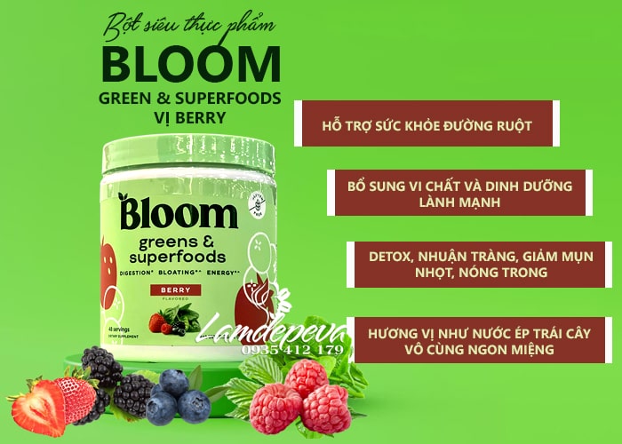 Bột siêu thực phẩm Bloom Green & Superfoods Berry Flavored của Mỹ 5 Bột siêu thực phẩm Bloom Green & Superfoods Berry Flavored của Mỹ 5
