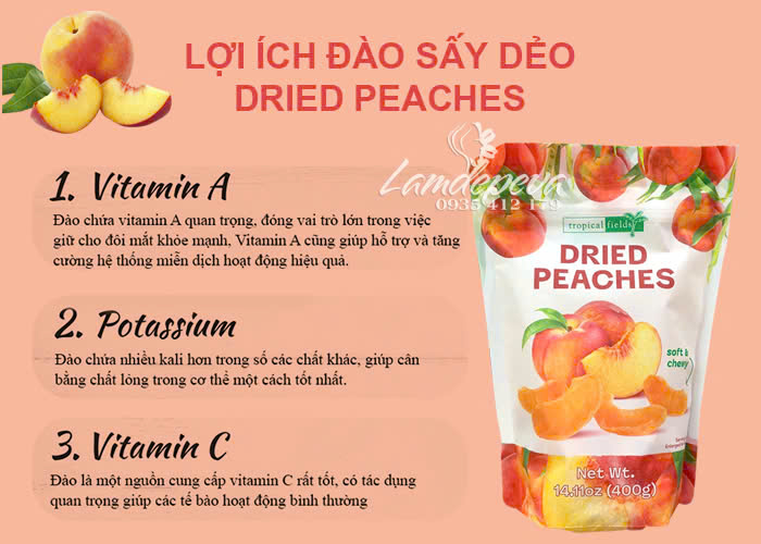 Đào sấy dẻo Tropical Fields Dried Peaches 400g của Mỹ 8