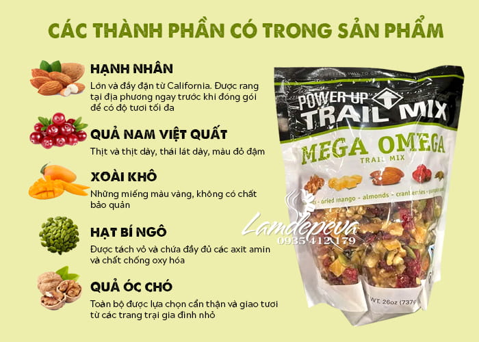 Hạt tổng hợp Mega Omega Power Up Premium Trail Mix của Mỹ 56