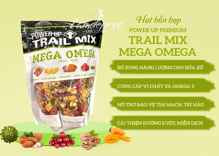 Hạt tổng hợp Mega Omega Power Up Premium Trail Mix của Mỹ 66